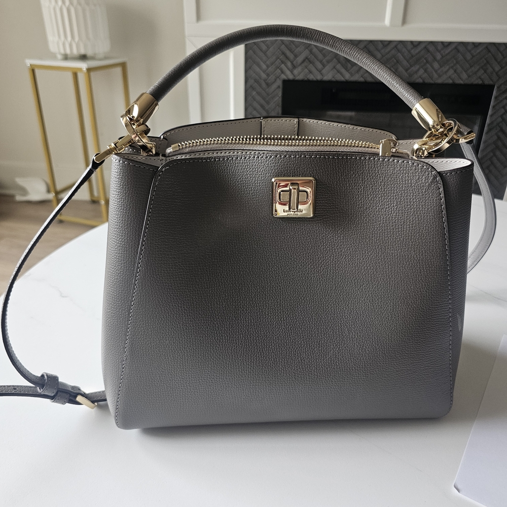 kate spade Charcoal Gray Leather Top-Handle Satchel with Gold Hardware